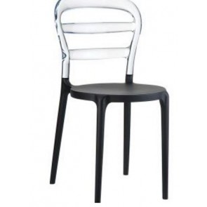 Stol i sort og klar plast. Miss Bibi  (910033) - Sælges kun i pakninger af 4 stk